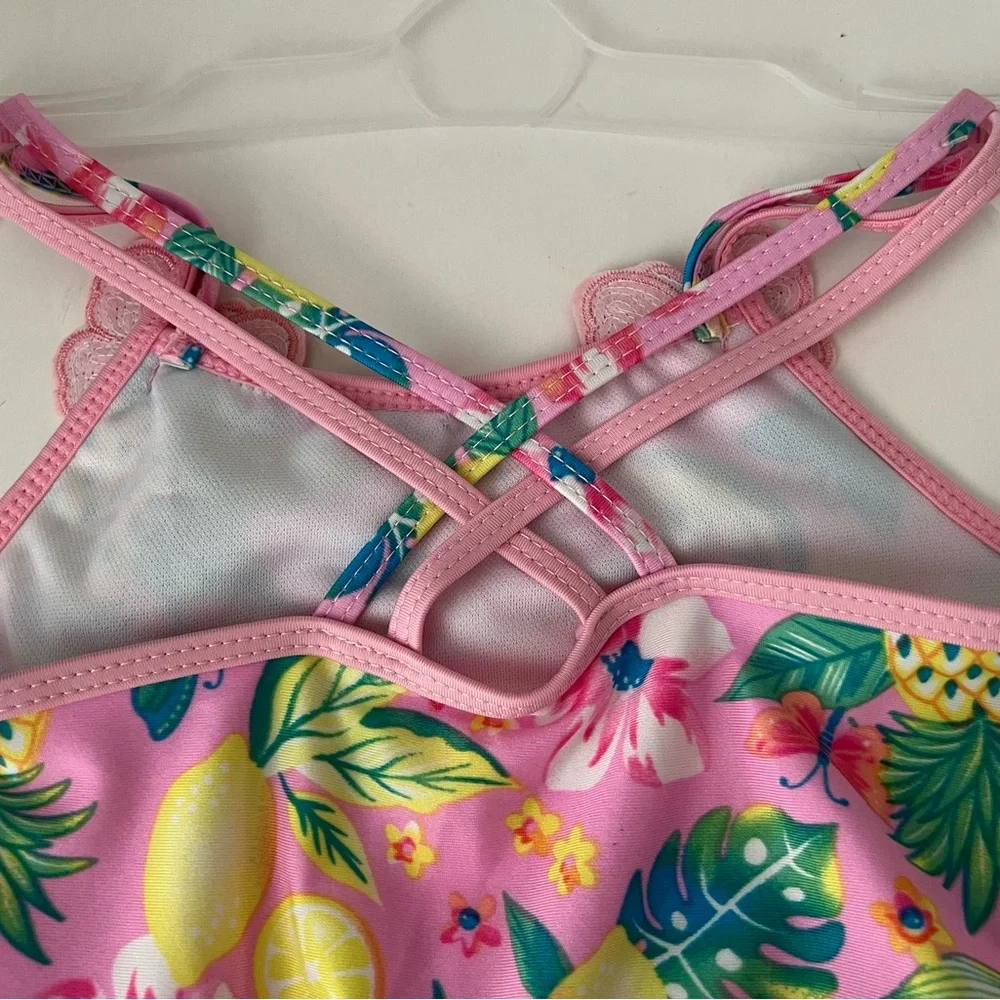 Momentum Brands Toddler Girl Size 3T 1-Piece Pink Floral Swimsuit Ruffle Stretch